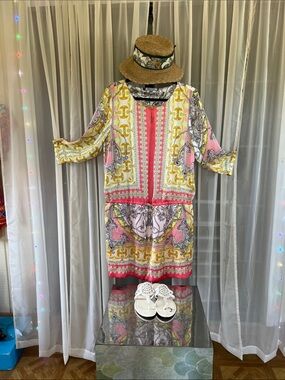 Jennifer Lopez Pink Yellow Patterned Mini Dress